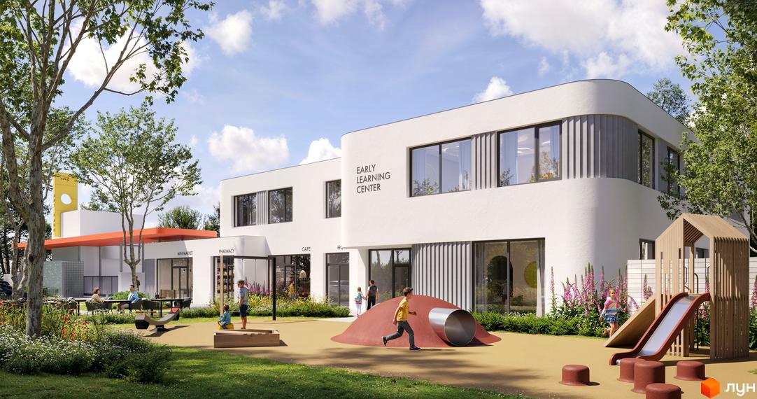 Комплекс КМ ARTPARK має білу фасадну систему з великими вікнами та дитячий майданчик з гіркою та тунелем. На території розташовані зони відпочинку та зелені насадження.