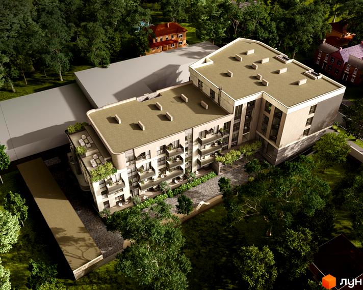 Житловий комплекс Valencia - це сучасна архітектура з балконами та терасами, оточена зеленою зоною та доглянутою прибудинковою територією.