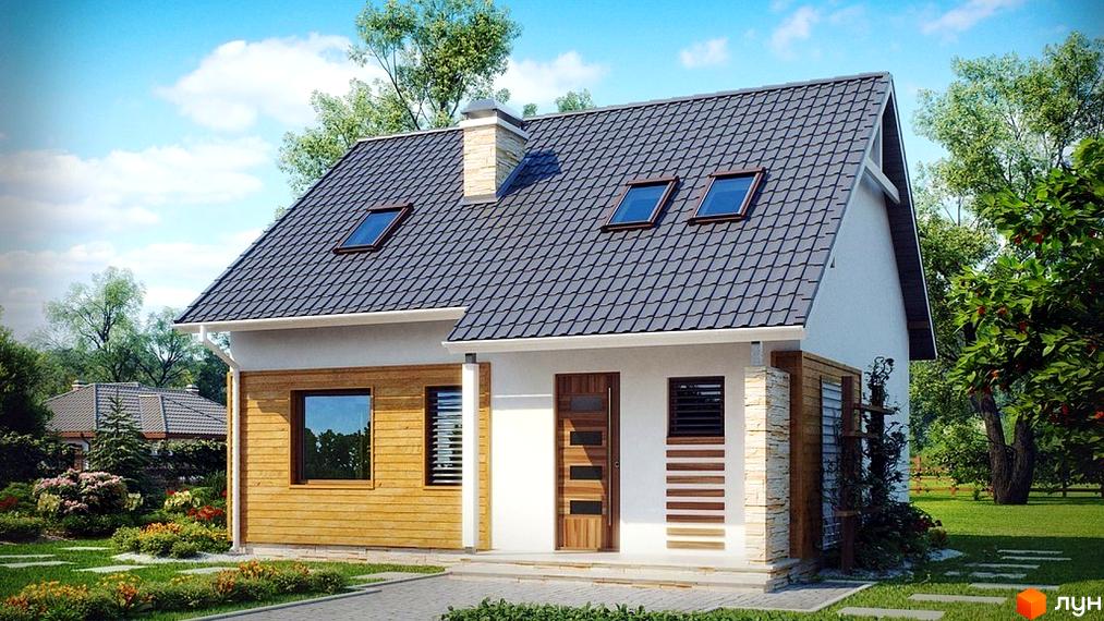 Котеджне містечко КМ Березовая Роща: двоповерховий будинок з мансардними вікнами, дерев'яним фасадом та доглянутою прибудинковою територією з квітами та деревами.