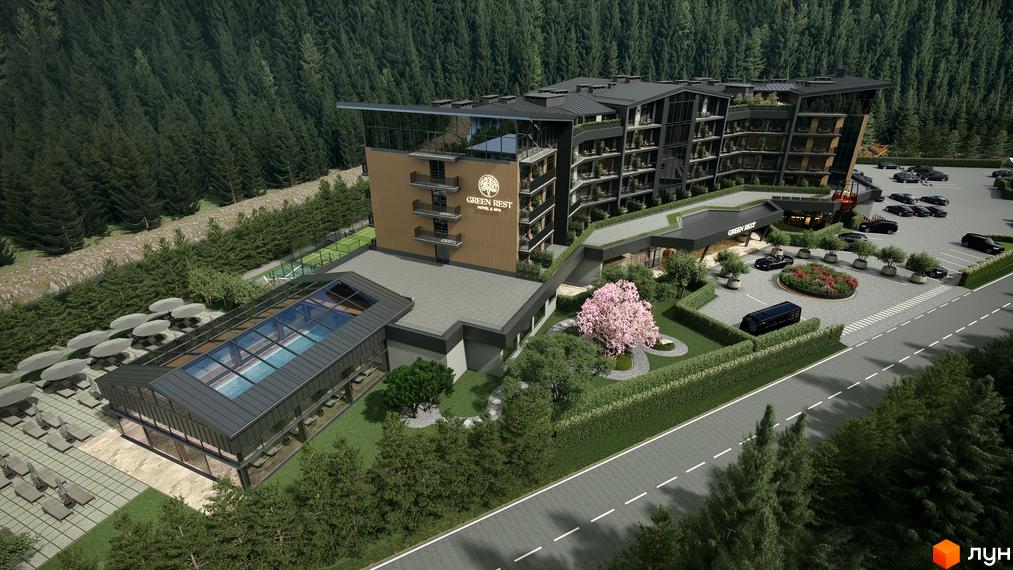 Green Rest Hotel & Spa - це новобудова з панорамним басейном та тенісним кортом. На території комплексу розташований паркінг та зелені зони відпочинку.