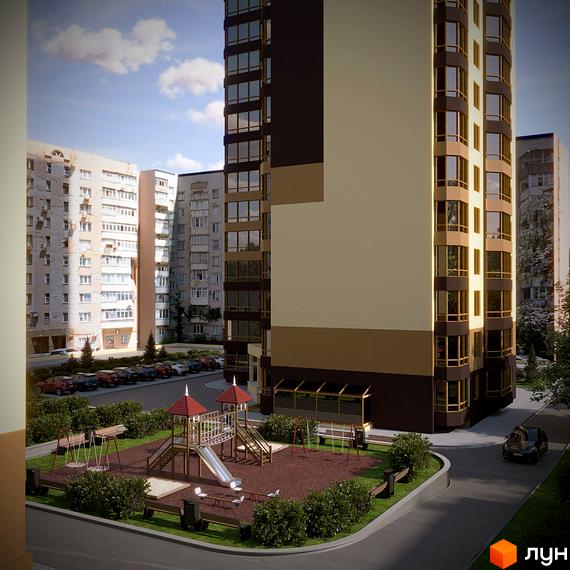 Новобудова на вулиці Смілянській, 48, 50, 54 з дитячим майданчиком та парковкою.