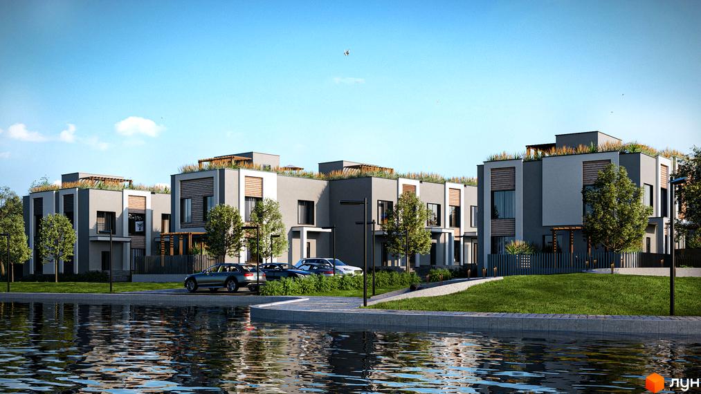 Котеджне містечко КМ The Lake. Сучасні будинки з зеленими дахами та прибудинковою територією з озелененням та водоймою.