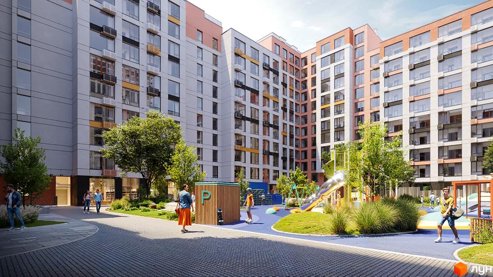 Житловий комплекс Sister з яскравими фасадами та дитячим майданчиком. Сучасний комплекс з озелененою територією та місцями для відпочинку.
