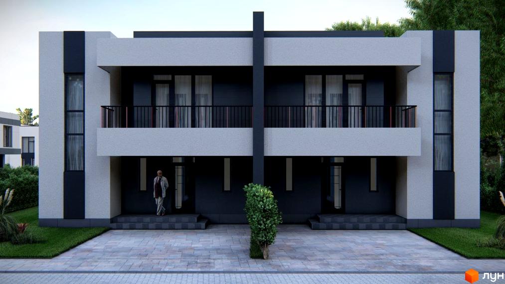 Котеджне містечко Мері Ленд: двоповерхові будинки з балконами та темними фасадами, доглянута прибудинкова територія з газоном та бруківкою.