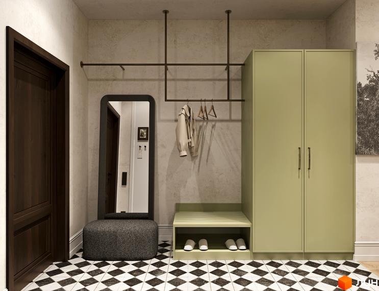 Передпокій з великою шафою, дзеркалом та вішалкою для одягу. Апарт-готель Apex – це новий житловий комплекс із сучасними плануваннями.