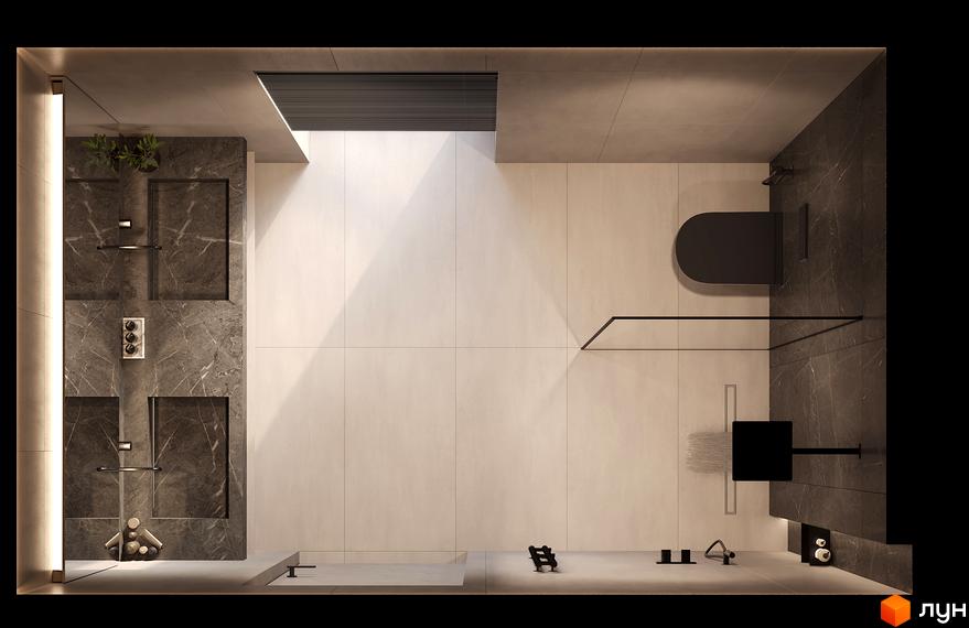 Дизайн ванної кімнати в стилі мінімалізм з мармуровими акцентами та душовою кабіною. КМ Sofia Village – ваш новий дім.