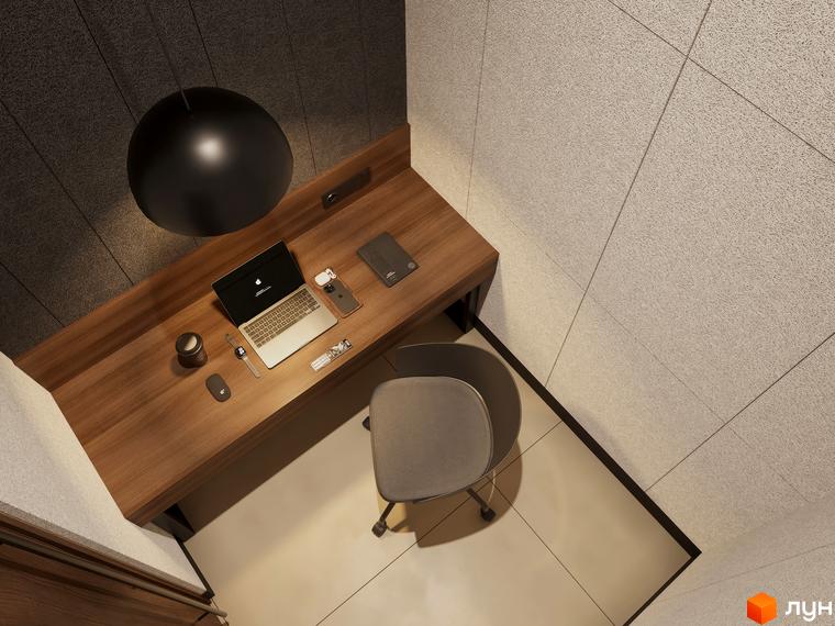 Інтер'єр квартири в ЖК Emily Apartments з робочим місцем біля вікна. Сучасний дизайн та функціональне планування.