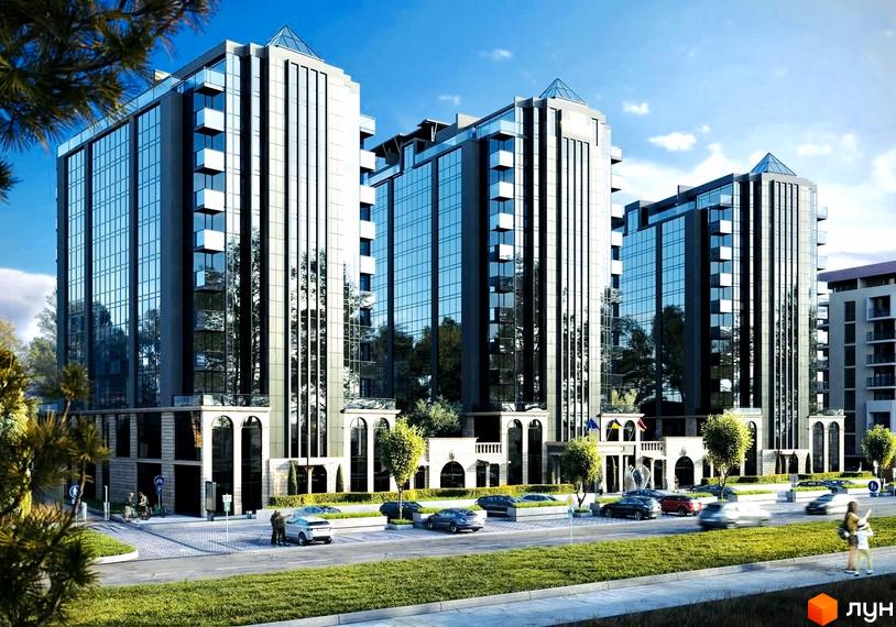 Житловий комплекс Uzh Towers - це сучасні висотні будівлі з панорамним склінням та доглянутою прибудинковою територією з зеленими насадженнями.