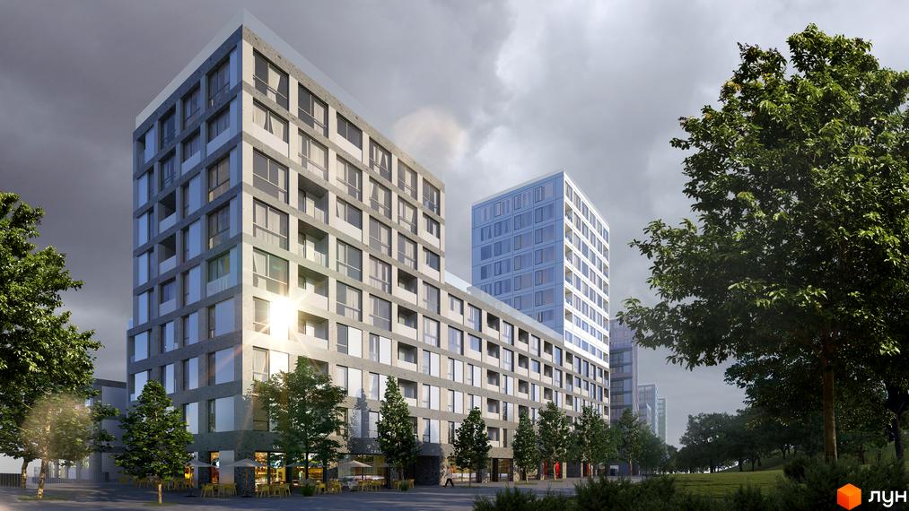 Житловий комплекс OZON Concept House - сучасна архітектура, панорамні вікна та зелена прибудинкова територія.