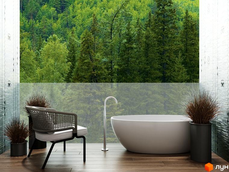 Апарт-готель MELIS: ванна кімната з видом на ліс. Сучасний дизайн інтер'єру та мальовнича природа.