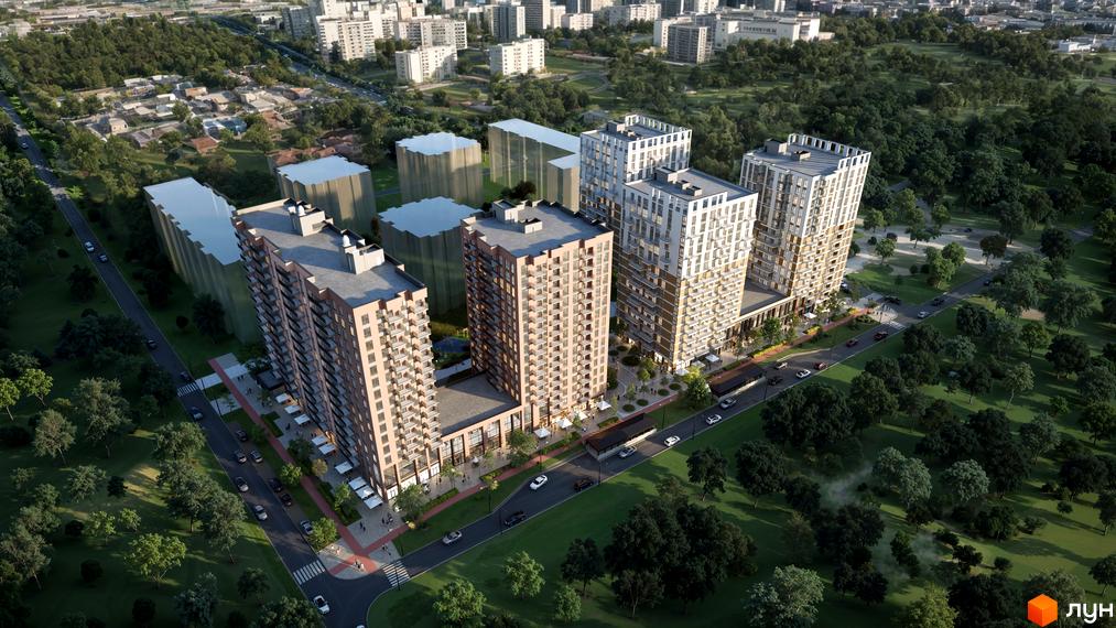 Комплекс Озерні Вежі - це сучасна забудова з висотними будинками та доглянутою прибудинковою територією з зеленими насадженнями.