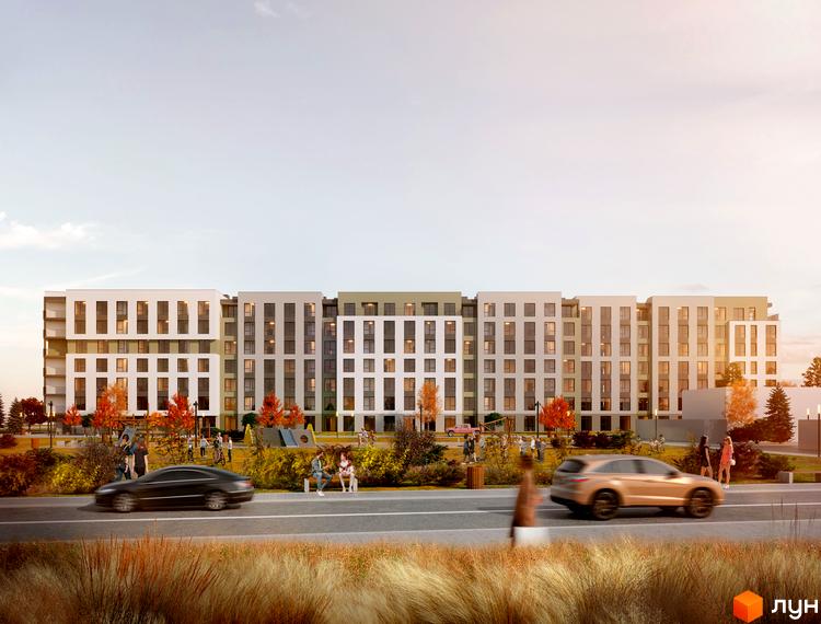 Житловий комплекс Героїв Крут 2 - сучасна багатоповерхова новобудова з великою прибудинковою територією та зонами відпочинку.