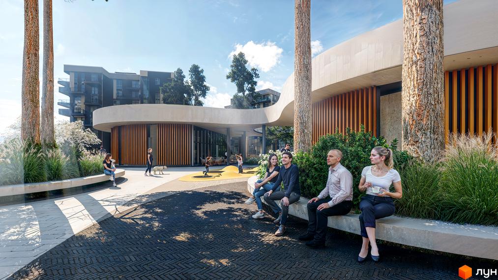 Житловий комплекс Gravity Park має багатоповерхові будинки з балконами та прибудинкову територію з ландшафтним дизайном, зонами відпочинку та дитячим майданчиком.