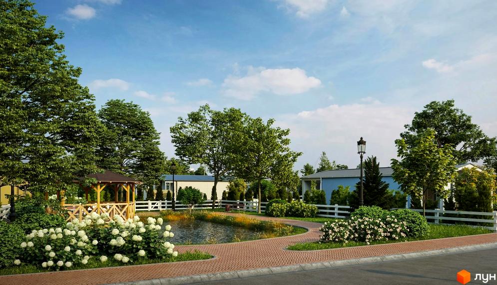 VIKLIS PARK - житловий комплекс з мальовничою прибудинковою територією, озером та альтанкою. Сучасні будиночки оточені зеленню та квітучими кущами.
