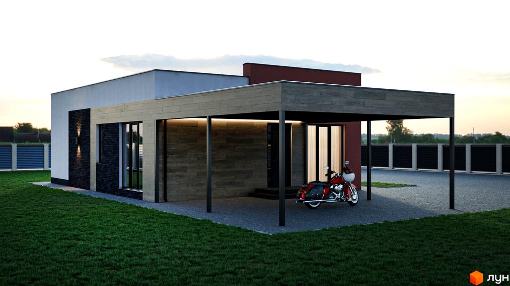 Зовнішній вигляд будинку КМ Bucha Village з прибудинковою територією та мотоциклом на передньому плані.