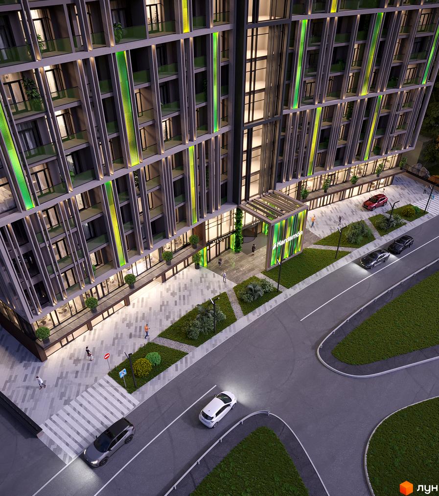 Апарт-комплекс KARDAMON LIFESTYLE RESORT & SPA з сучасною архітектурою та прибудинковою територією, озелененою рослинами.