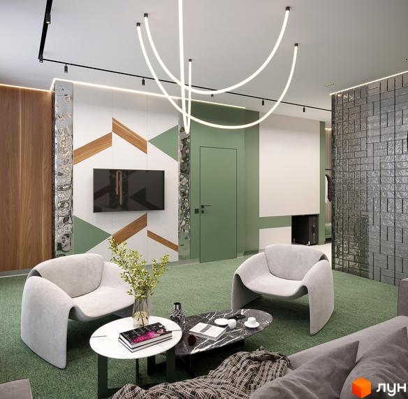 Сучасний інтер'єр апартаментів KARDAMON LIFESTYLE RESORT & SPA з м'якими меблями та декоративними елементами.