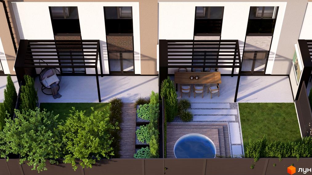 Сторінка житлового комплексу Таунхауси Svoie Birky з видом на прибудинкову територію та сучасні будинки.