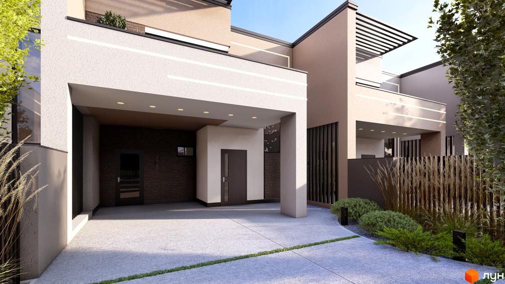 Сучасний вигляд таунхаусів Svoie Birky з прибудинковою територією, оформленою зеленими насадженнями.