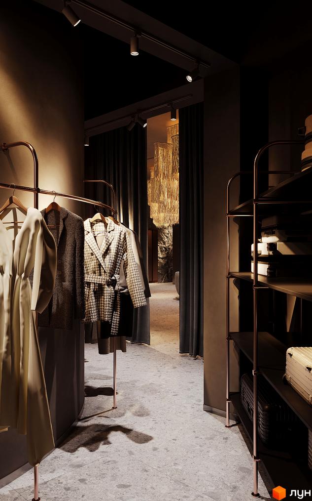 Апарт-готель IKON Resort: інтер'єр з одягом на вішаках та полицями з валізами. Загальний вигляд приміщення.