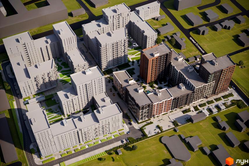 Житловий комплекс New Tone - це сучасна забудова з багатоповерховими будинками та доглянутою прибудинковою територією. Комплекс розташований серед зелених насаджень.