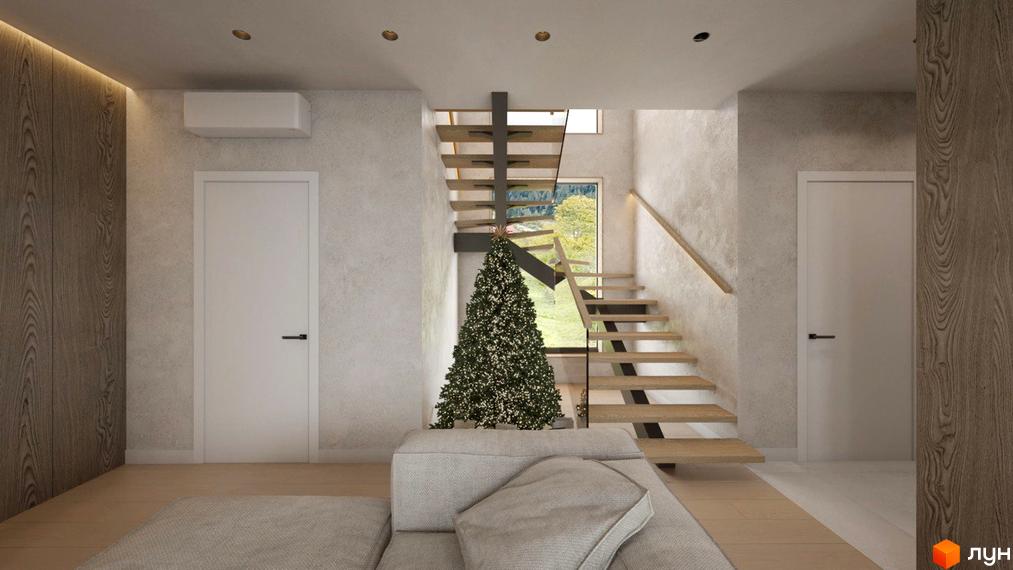 Інтер'єр котеджного містечка КМ Yalo Village з каміном та кавовим столиком. Сучасний дизайн та зручне планування.