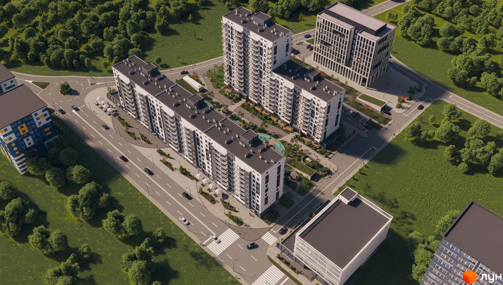 Житловий комплекс Авантаж 247 - це сучасна новобудова з великою кількістю поверхів та балконів, розташована серед зелених дерев та облаштованої прибудинкової території з дитячим майданчиком.