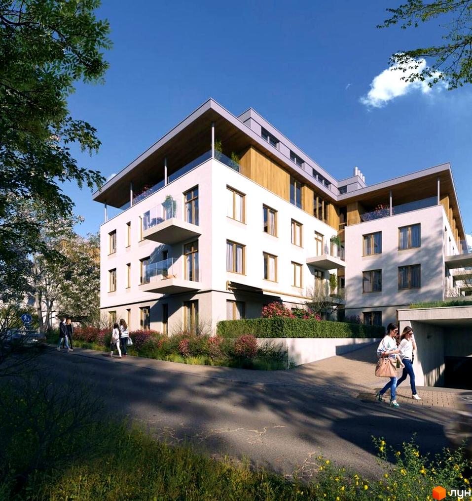 Житловий комплекс Eco City Park - це сучасна багатоповерхова новобудова з балконами та зеленими зонами навколо.