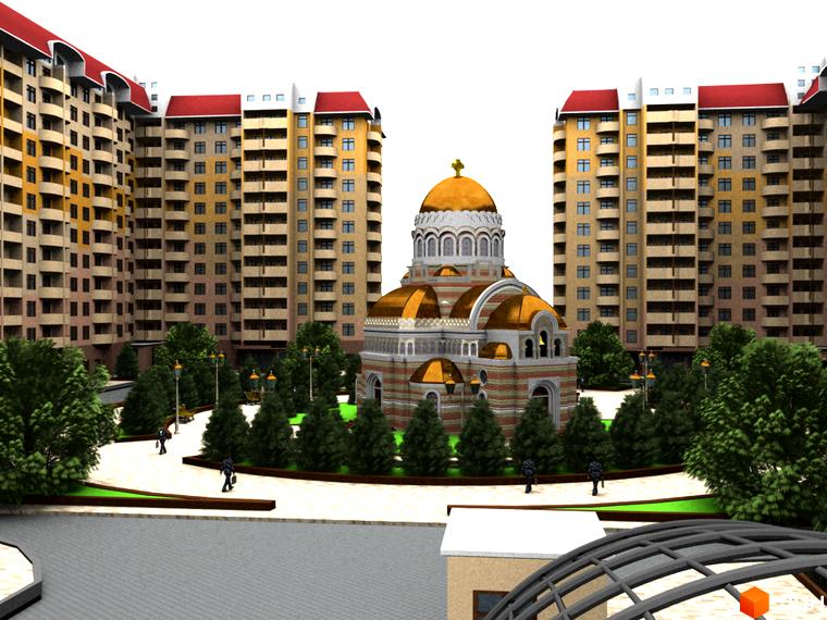Зовнішній вигляд житлового комплексу Нові Черемушки з висотними будинками та прибудинковою територією з зеленими насадженнями.