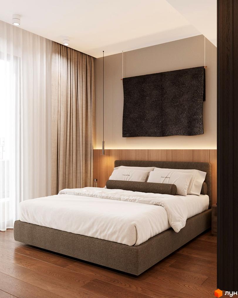 Oselia apartments - спальня в стилі мінімалізм з ліжком, шторами та декором на стіні.