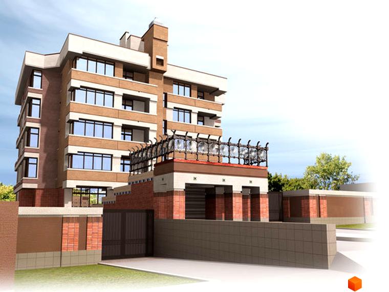 Зовнішній вигляд новобудови на вул. Олександра Кониського, 63. Прибудинкова територія з воротами та огородженням.