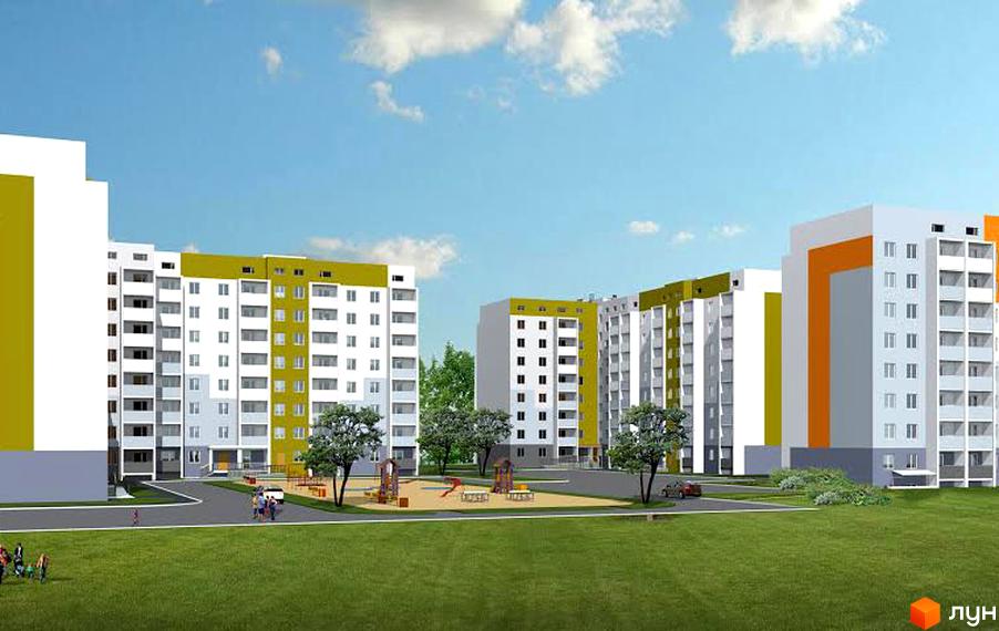 Житловий комплекс Ньютона – це сучасна новобудова з яскравим фасадом та упорядкованою прибудинковою територією. На території комплексу розташований дитячий майданчик та зелені насадження.