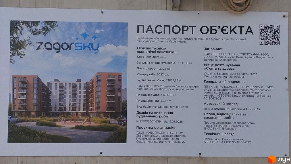 Новобудова Zagorsky з цегляними фасадами та великими вікнами, дитячим майданчиком та зеленою зоною.