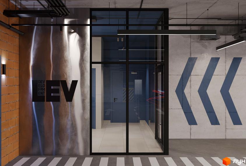Житловий комплекс VERO: сучасний вхід до новобудови з елементами дизайну та бетонними стінами. Зовнішній вигляд комплексу.