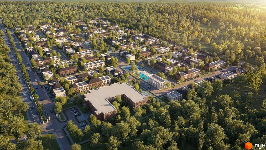 Royal Village - житловий комплекс з таунхаусами та котеджами, оточений лісом. На території є басейн та сучасна забудова.