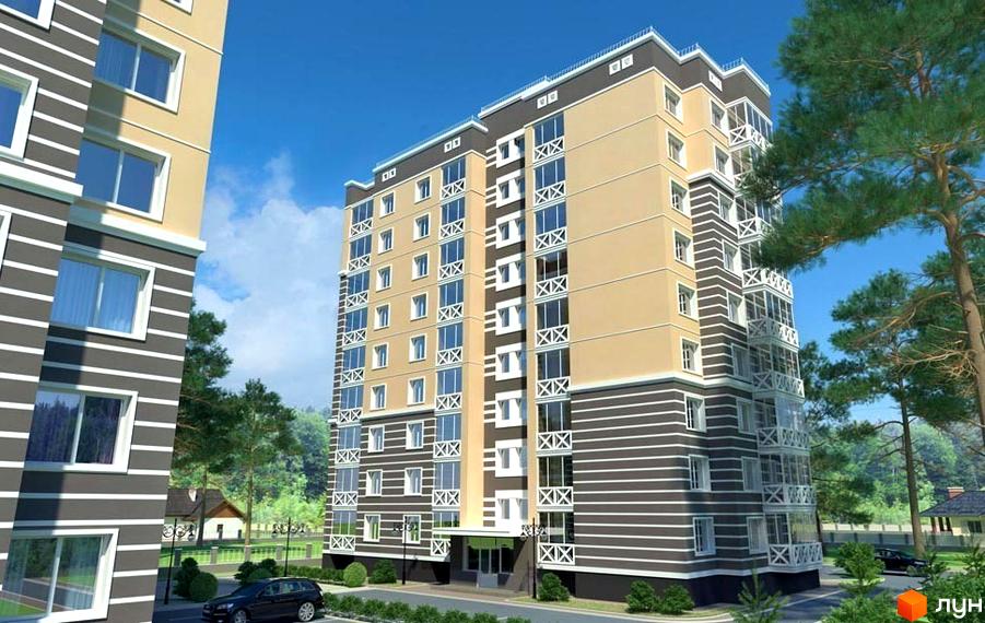 Житловий комплекс Прованс – це сучасна новобудова з виразним фасадом та балконами, розташована серед зелених дерев та доглянутої прибудинкової території.