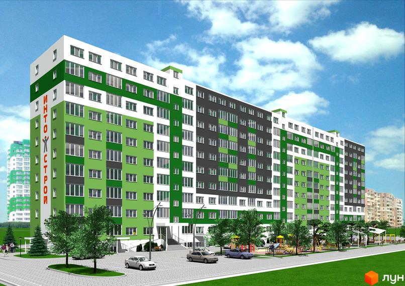 Житловий комплекс ЖМ Острови з сучасним фасадом та прибудинковою територією, облаштованою для відпочинку.