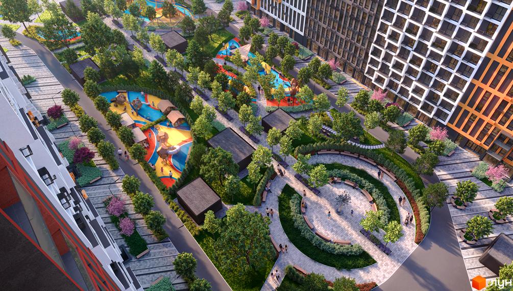 Архітектура та благоустрій ЖК Svitlo Park із дитячими майданчиками.