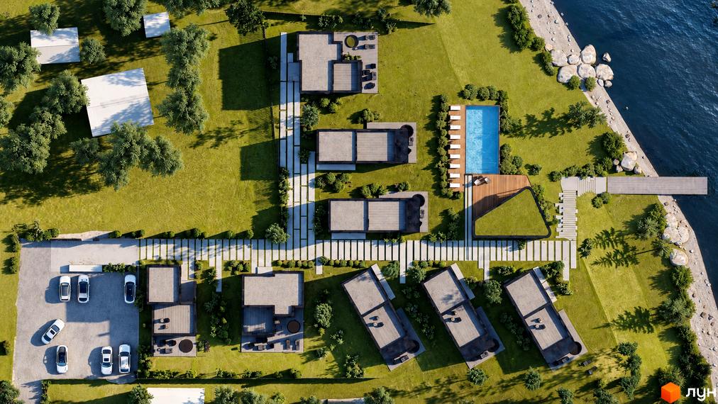 Генплан КМ LEVADA Pool deLuxe HOME and RESIDENCE з будинками та басейном.