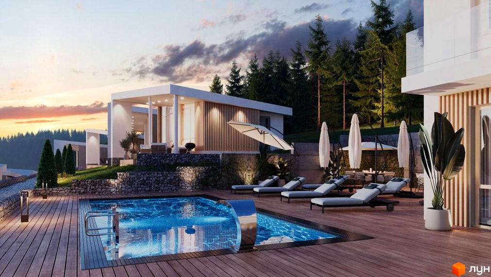 Котеджне містечко YAKO Villas з басейном та терасою біля будинку.