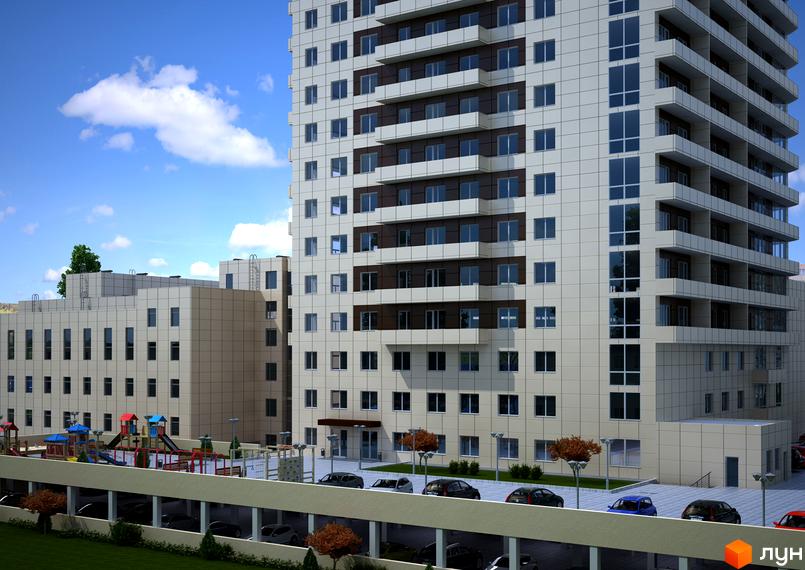 Житловий комплекс Панорама на Виставці – сучасна новобудова з великою кількістю вікон та балконів. Прибудинкова територія включає дитячий майданчик та паркінг.