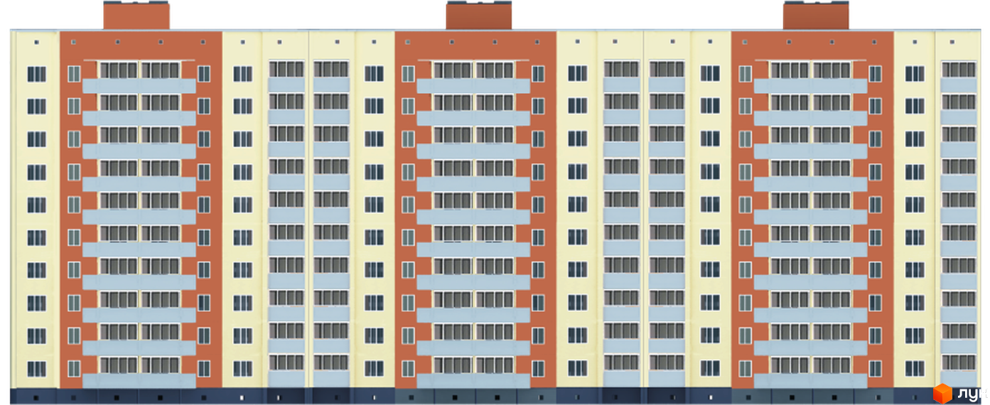 Фасад багатоповерхового житлового комплексу на вул. Петровського, 39. Будинок має багато вікон та балконів, оздоблений у жовтому та цегляному кольорах.