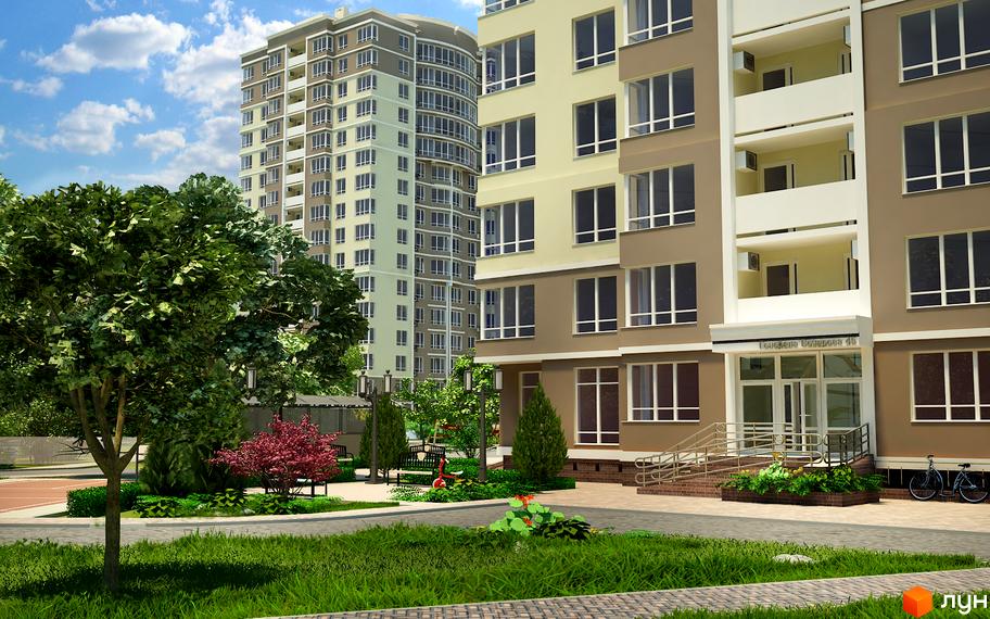 Житловий комплекс SunCity – це сучасна новобудова з великими вікнами та балконами. На прибудинковій території розташовані зелені насадження, дерева та місця для відпочинку.