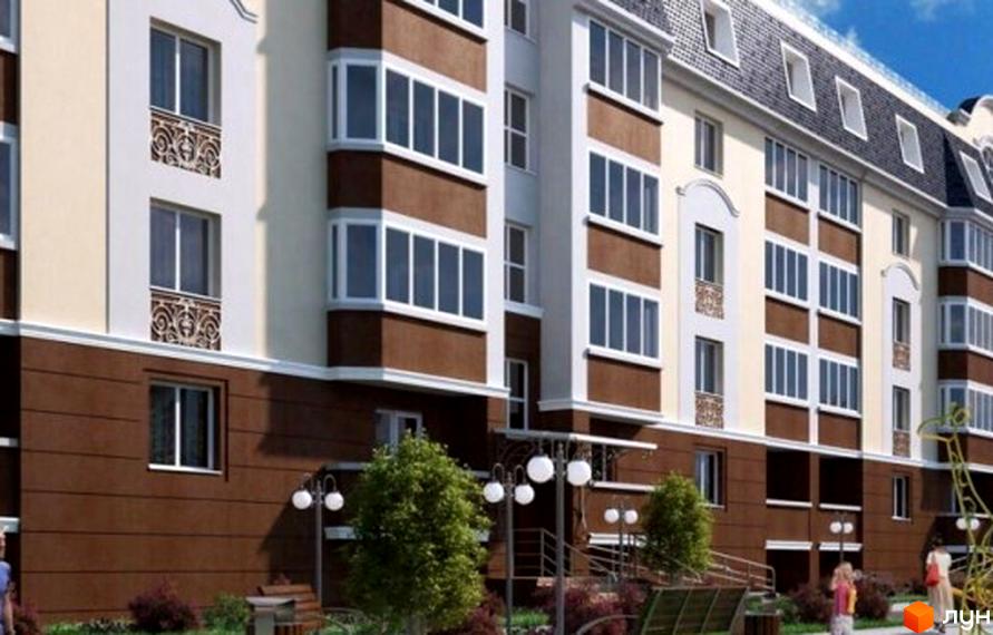 Зовнішній вигляд багатоповерхового будинку житлового комплексу 