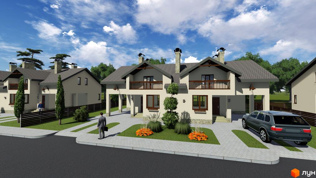 Двоповерхові будинки з балконами та темними дахами на вул. Бічна Івана Франка, 35-37. Територія має зелені газони та бруковані доріжки.