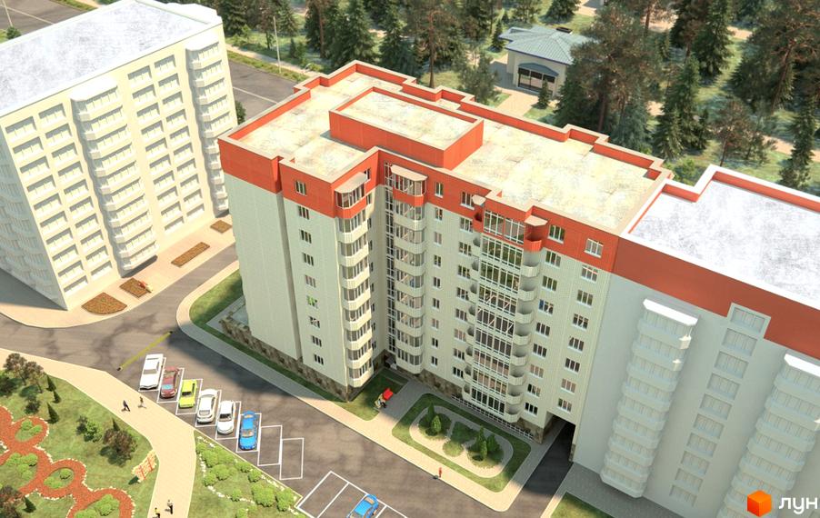 Житловий комплекс Престиж - сучасна новобудова з цегляним оздобленням та великими вікнами. Територія навколо будинку упорядкована, є зелені насадження та паркувальні місця.