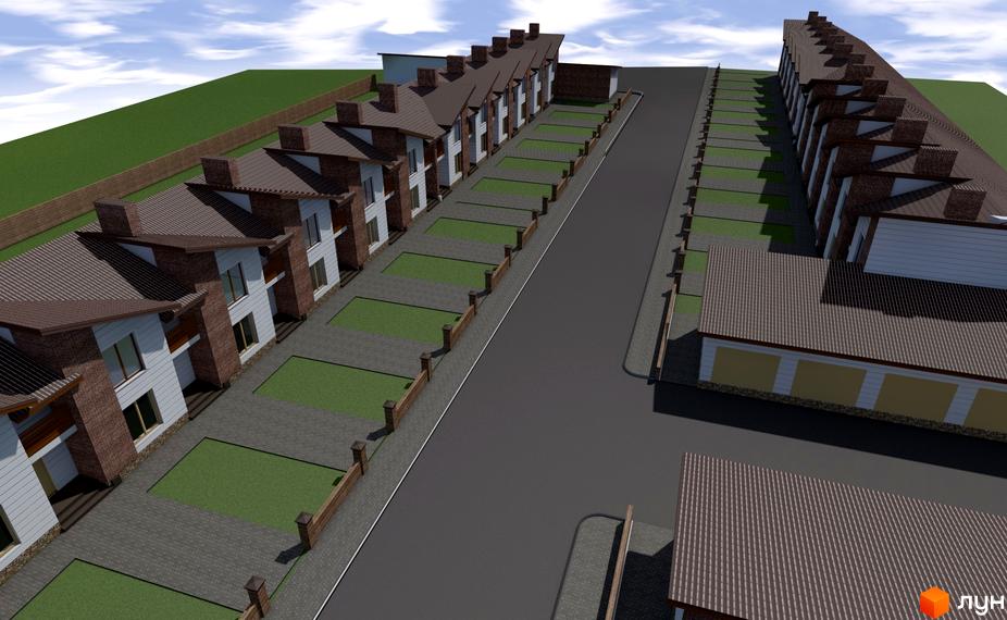 Котеджне містечко Струмочок: сучасні будинки з цегляним фасадом та зелені ділянки. Огляд фасаду та прибудинкової території.