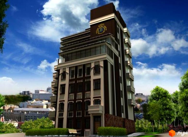 Житловий комплекс Будинок на Мечникова з сучасною архітектурою та прибудинковою територією з зеленими насадженнями.