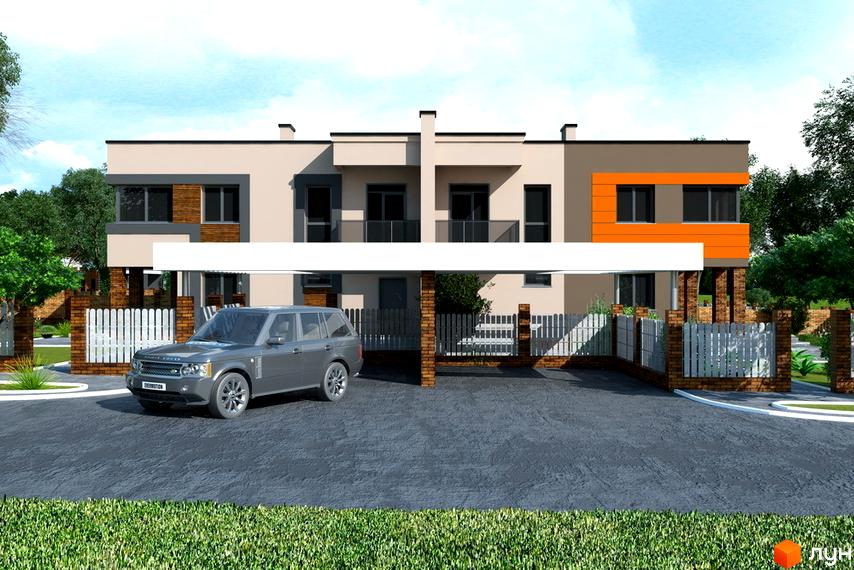 Котеджне містечко Нова стріт: двоповерхові будинки з бежевими фасадами, темними вікнами та парковкою. На території зелені насадження та огорожа.