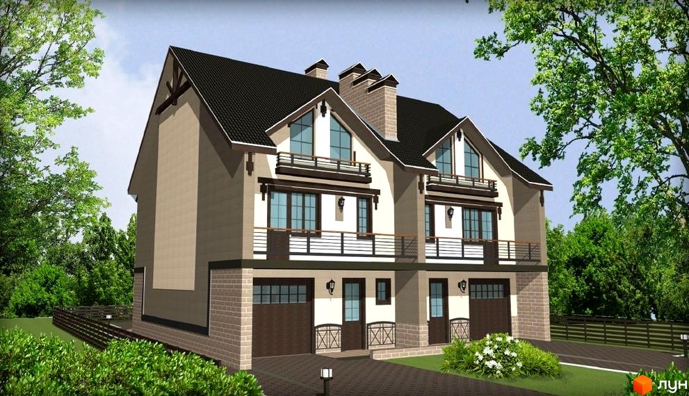 Сучасний житловий комплекс на вул. Інструментальна, 8. Двоповерхові будинки з гаражами та балконами, оточені зеленню та парканом.